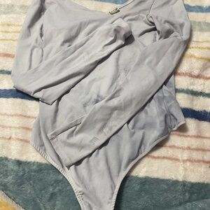 Free People Soft Gray Long Sleeve Bodysuit